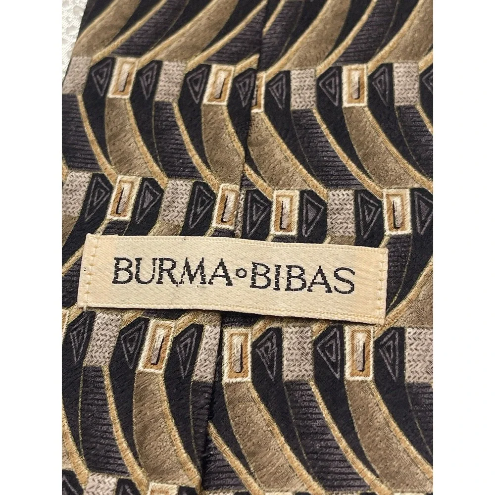 Seven Fold Burma Bibas Silk Tie Woven Paisley‎ Brown Ivory Excellent. Z-206